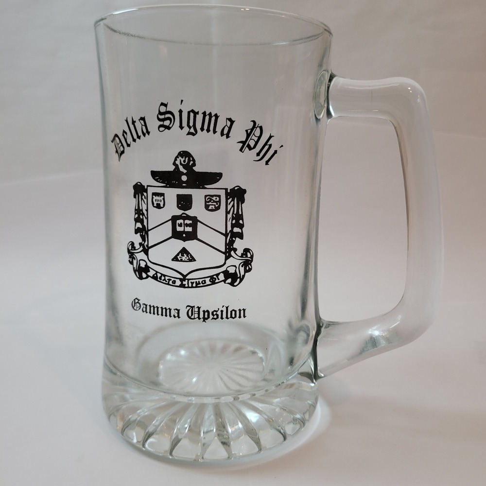 Delta Sigma Phi Beer Mug Gamma Upsilon Fraternity Crest Glass Stein